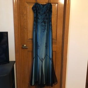 Ombré satin gown with black overlay